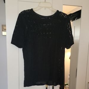 Elie Tahari Black Mesh See Through Short Sleeve Blouse